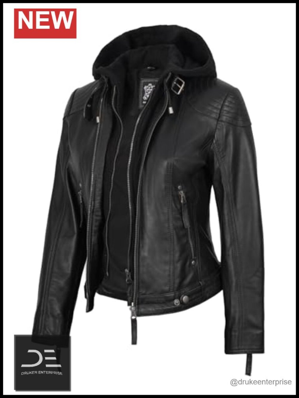 Real Lambskin Leather Jacket Detachable Hood Biker Women
